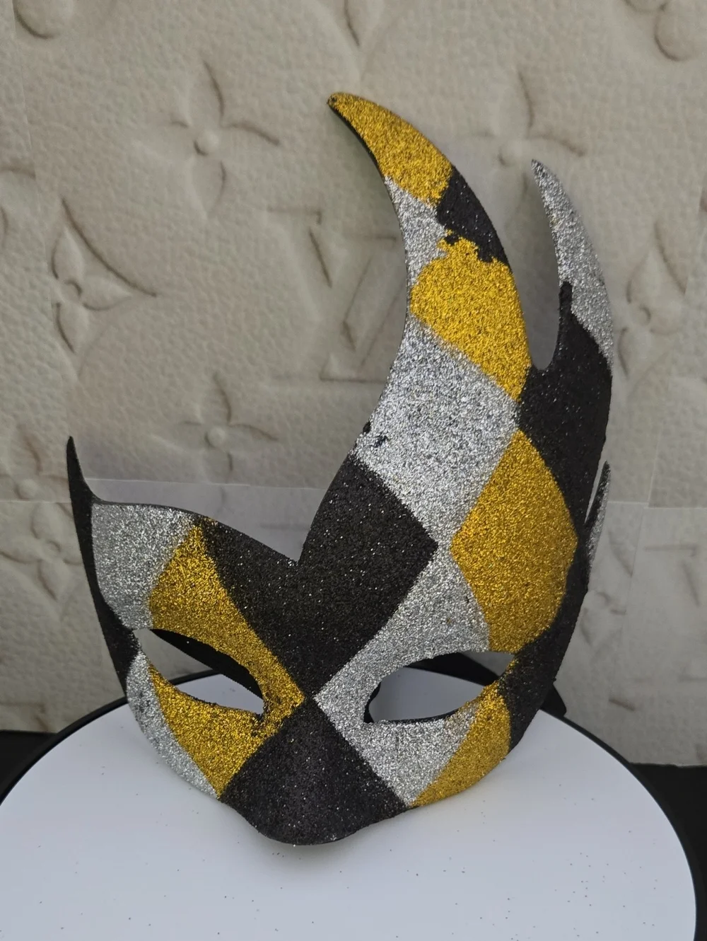 Glitter Harlequin Masquerade Mask - Black, Gold & Silver